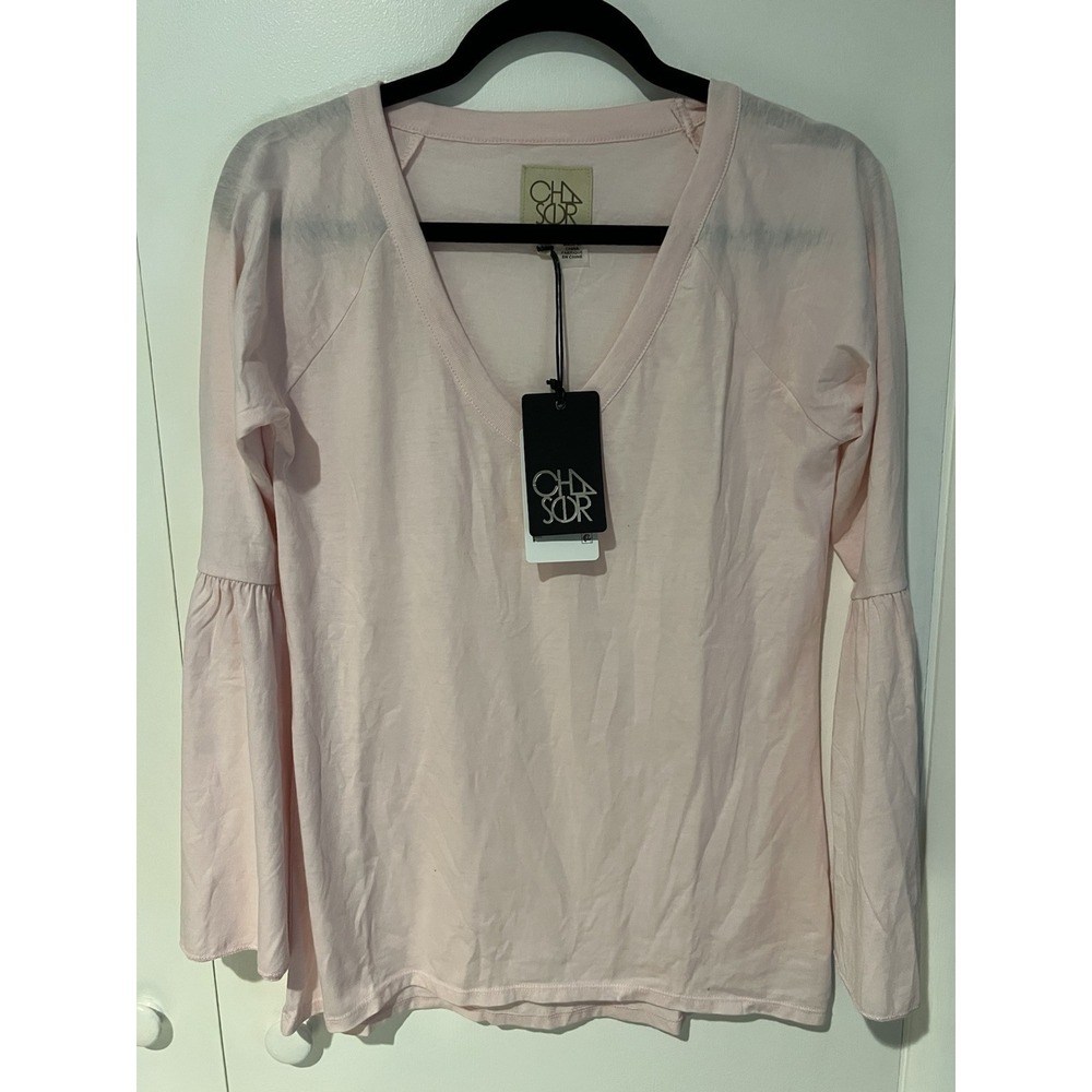 NWT Chaser Women Pink Bell‎ Long Sleeves V-Neck Pullover Top Lightweight Medium